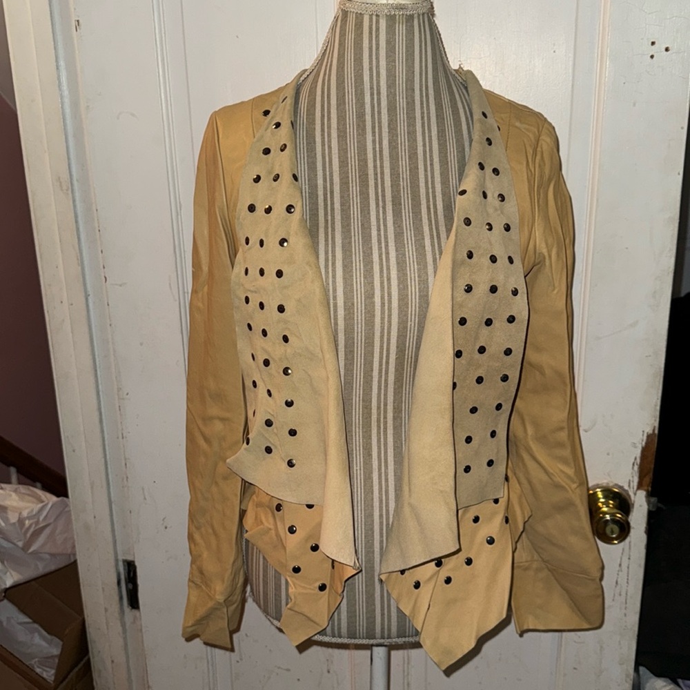 Cache Studded Leather Jacket Beige - image 1